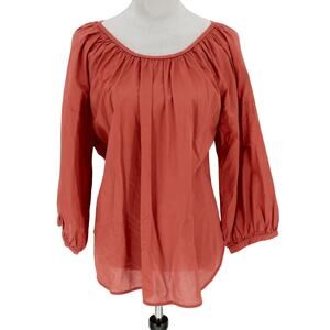 Everlane Top Womens 10 Rust Cotton Peasant Blouse Hi Lo Keyhole Tie Back